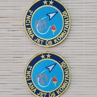 İzmir Askeri Malzeme 2 Adet 2.ci Ana Jet Üs Komutanlığı Yazılı Kartal Amblemli Logolu Nakış işlemeli Arma Peç Patch
