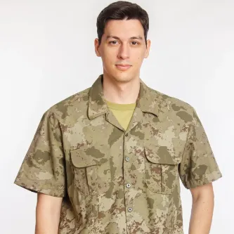 İzmir Askeri Malzeme Kara Kuvvetleri Yeni Kamuflaj Renkli Kısa Kollu Taktik Gömlek Short Sleeve Camouflage