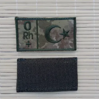 İzmir Askeri Malzeme Kara Kuvvetleri Kamuflaj Renkli Nakış işlemeli 0 Rh + Kan Gruplu Arma Peç Patch