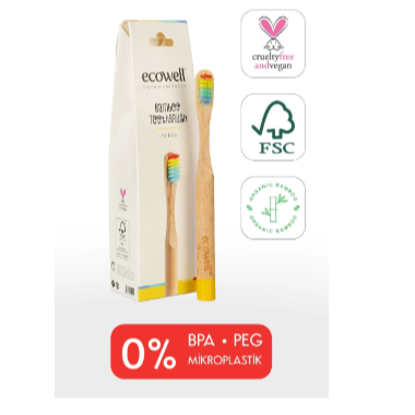 Nazel Kozmetik Ecowell Bambu Çocuk Diş Fırçası, Yumuşak, Doğal, BPA İçermez, Vegan & Cruelty Free