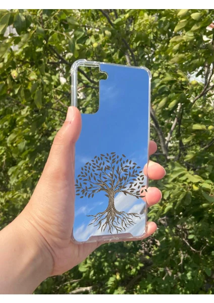 Exporanto Samsung S21 Plus Uyumlu Aynalı Ağaç Desenli Darbe Kamera Korumalı Silikon Telefon Kılıfı görsel 2