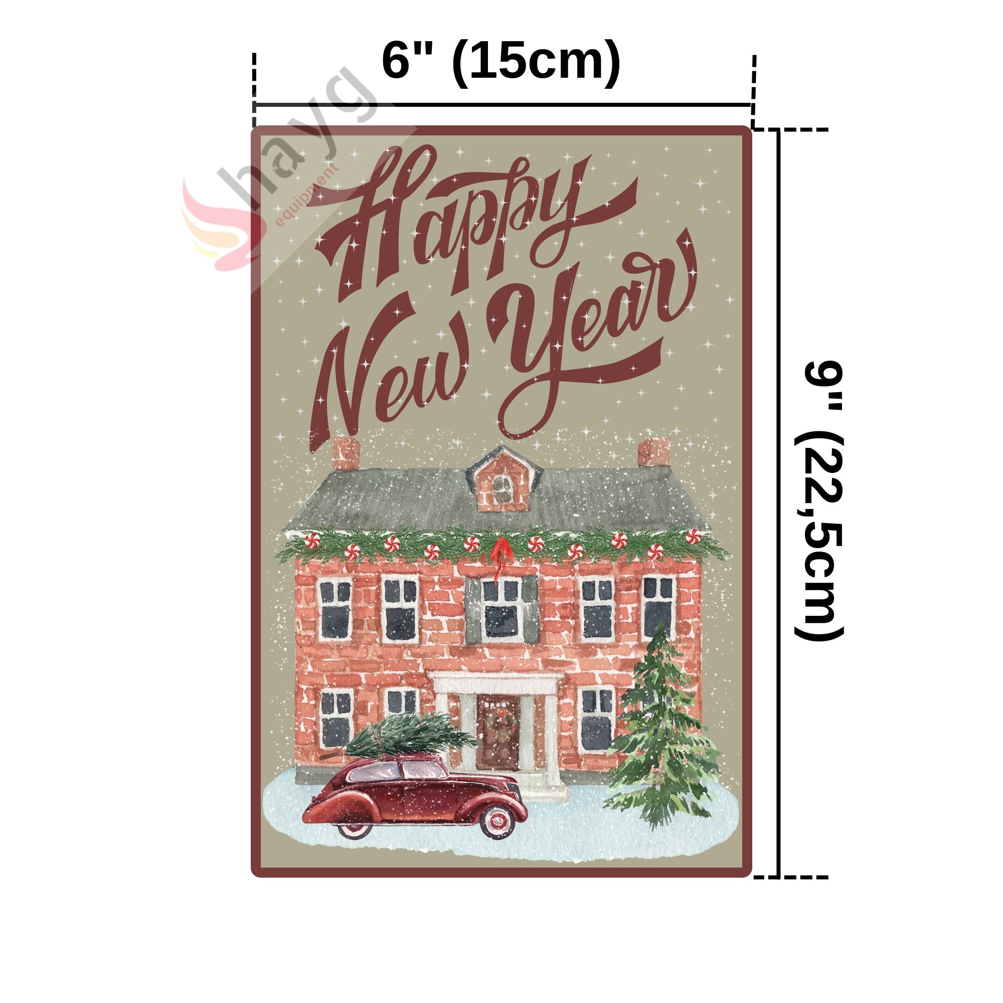 Happy New Year Metal Dekoratif Vintage Levha, Alüminyum Duvar - Kapı Tabelası 15cm x 22,5cm görsel 4
