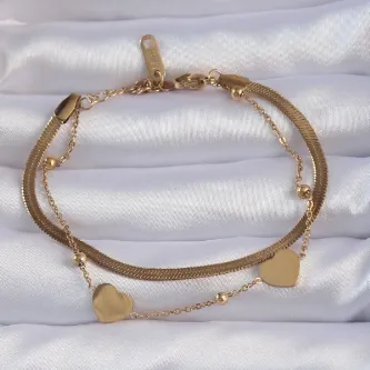 BUTİK AYVİTRİN Kadın 316L Çelik Gold Renk Kalpli Model İtalyan Zincirli Bileklik