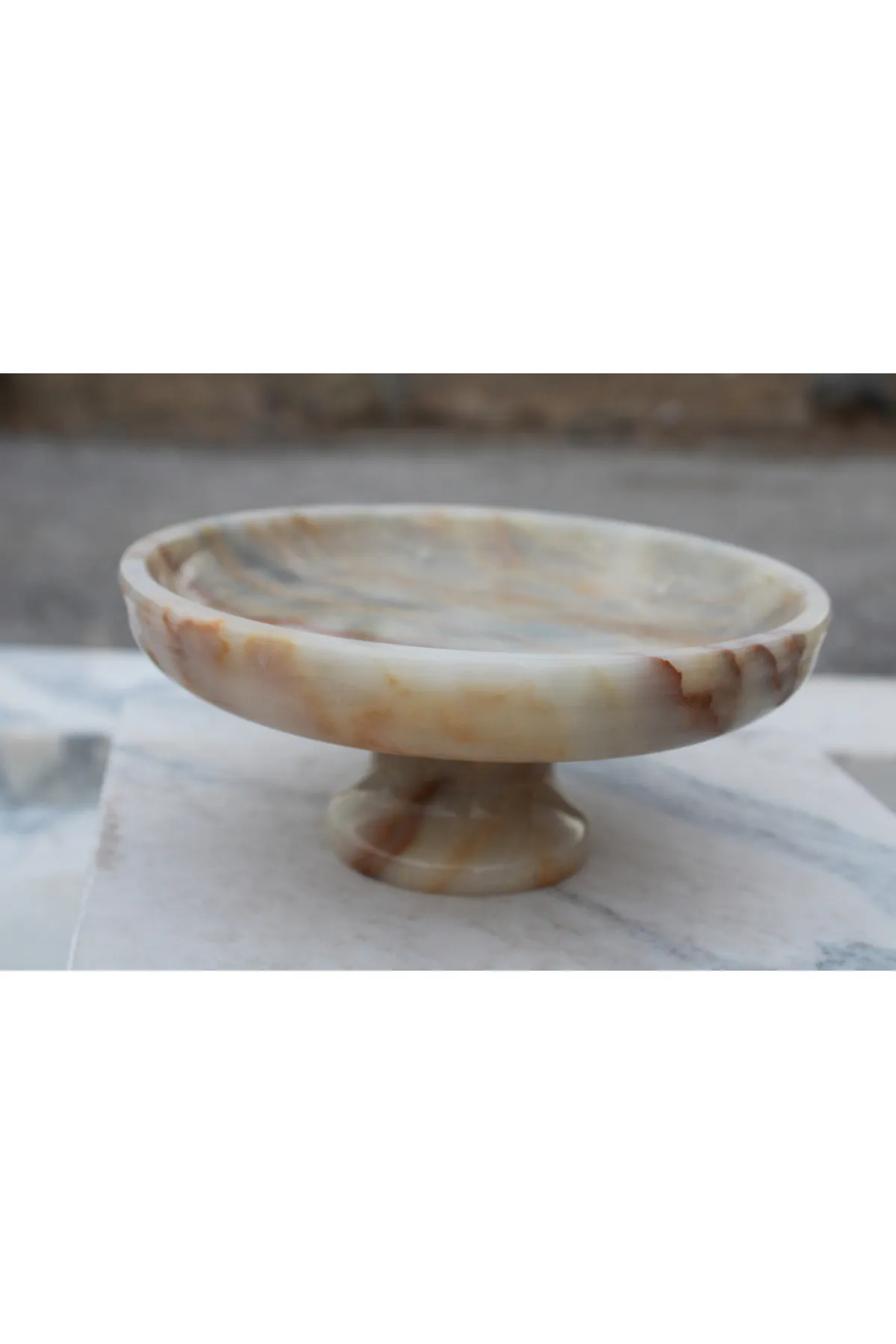 Pergamon Afyon Bal mermeri dekoratif sunum tabağı ayaklı model 20 cm görsel 4