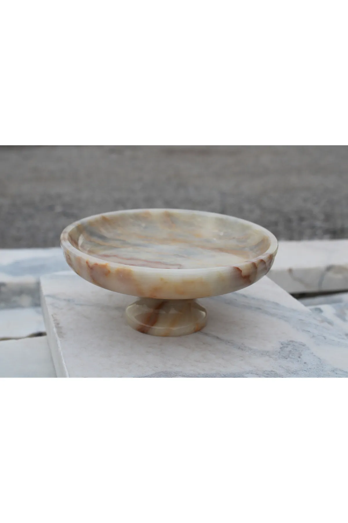 Pergamon Afyon Bal mermeri dekoratif sunum tabağı ayaklı model 20 cm görsel 5