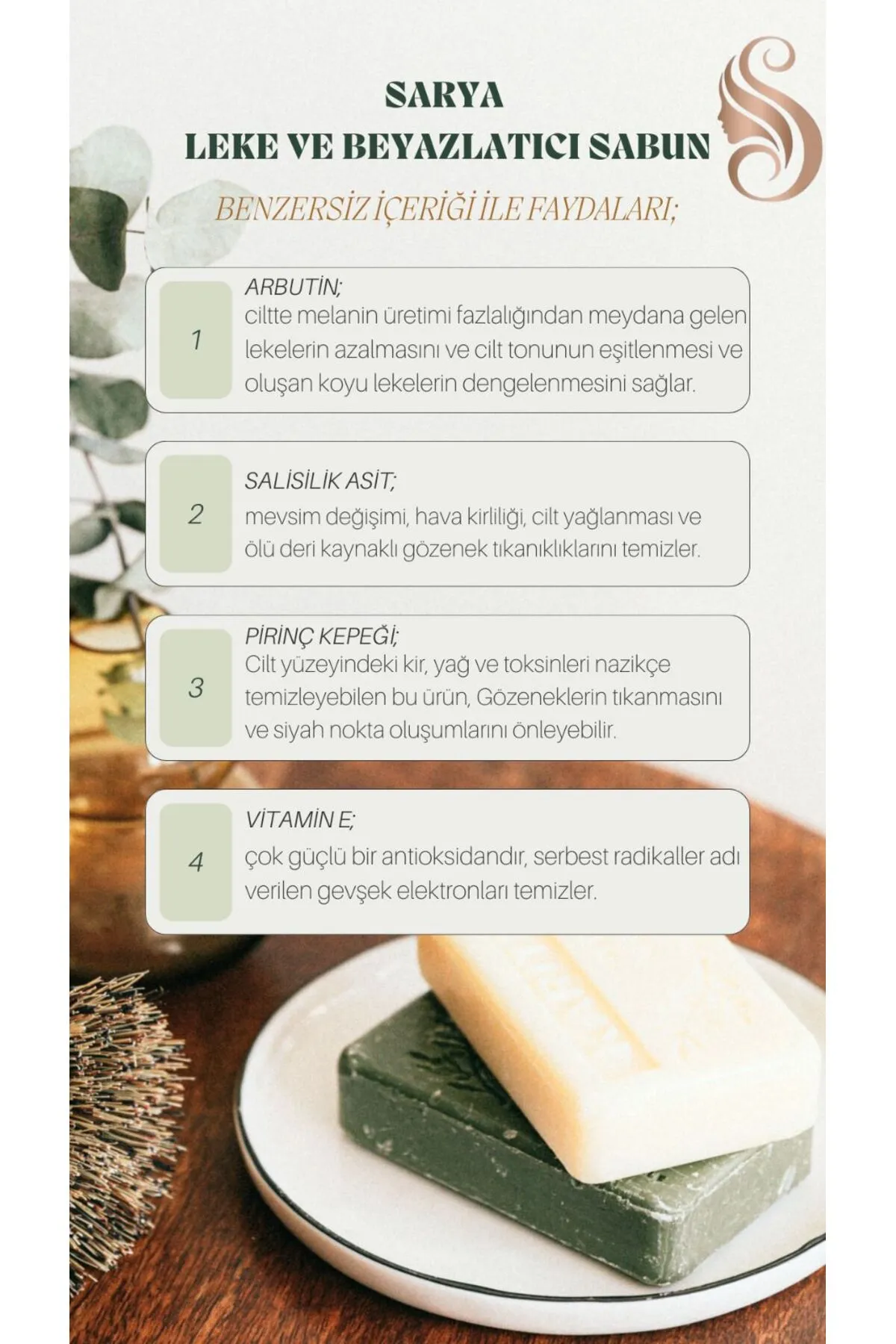 SARYA COSMETİC Leke ve Beyazlatıcı Sabun 100 Gr Arbutin, Salisilik asit, Kojik asit, Vitamin E (3'Lü Paket) görsel 3