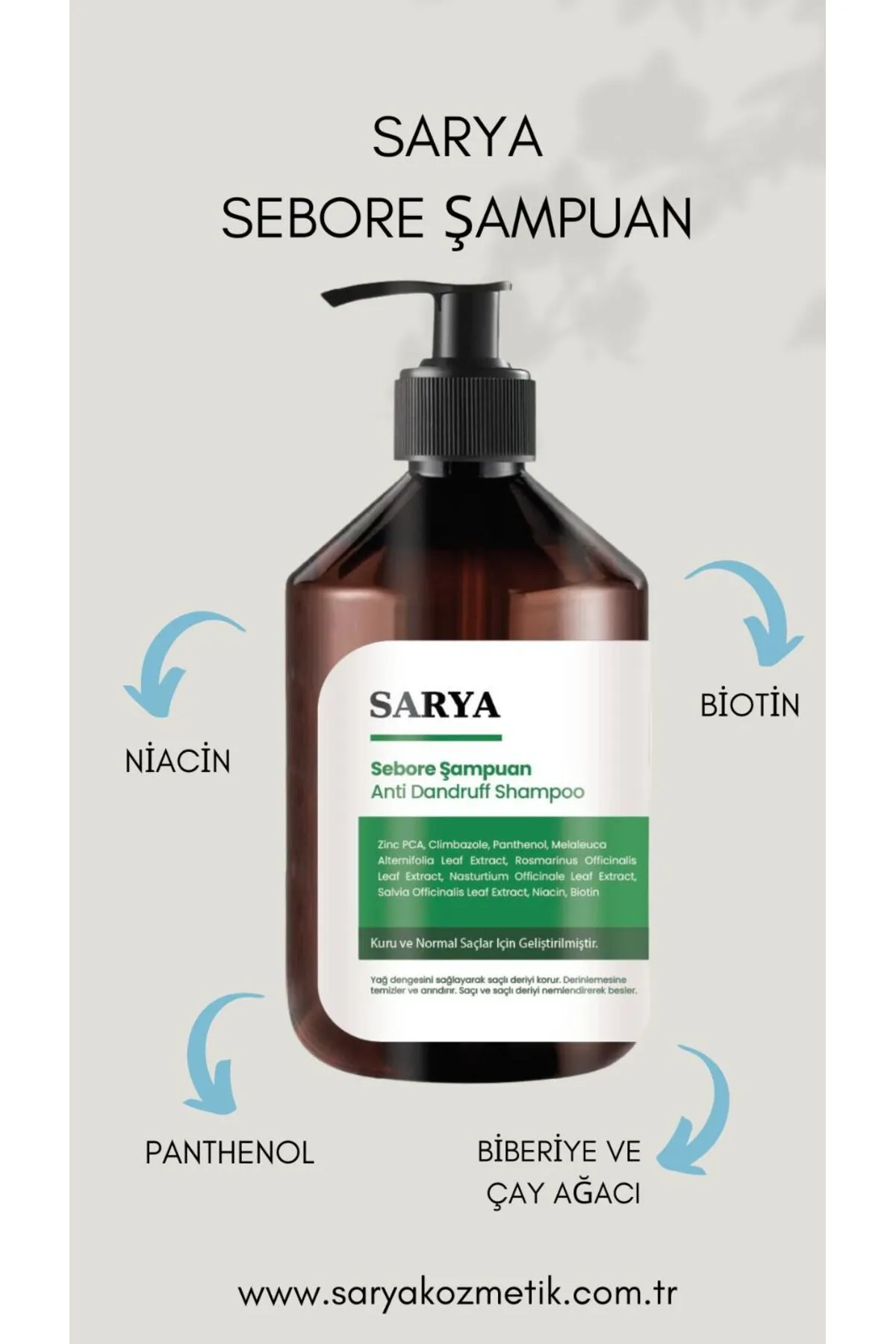SARYA COSMETİC Sebore Anti Dandruff Kepek Karşıtı Şampuan 500 ml - Kuru ve normal saçlar (3'Lü Paket) görsel 2