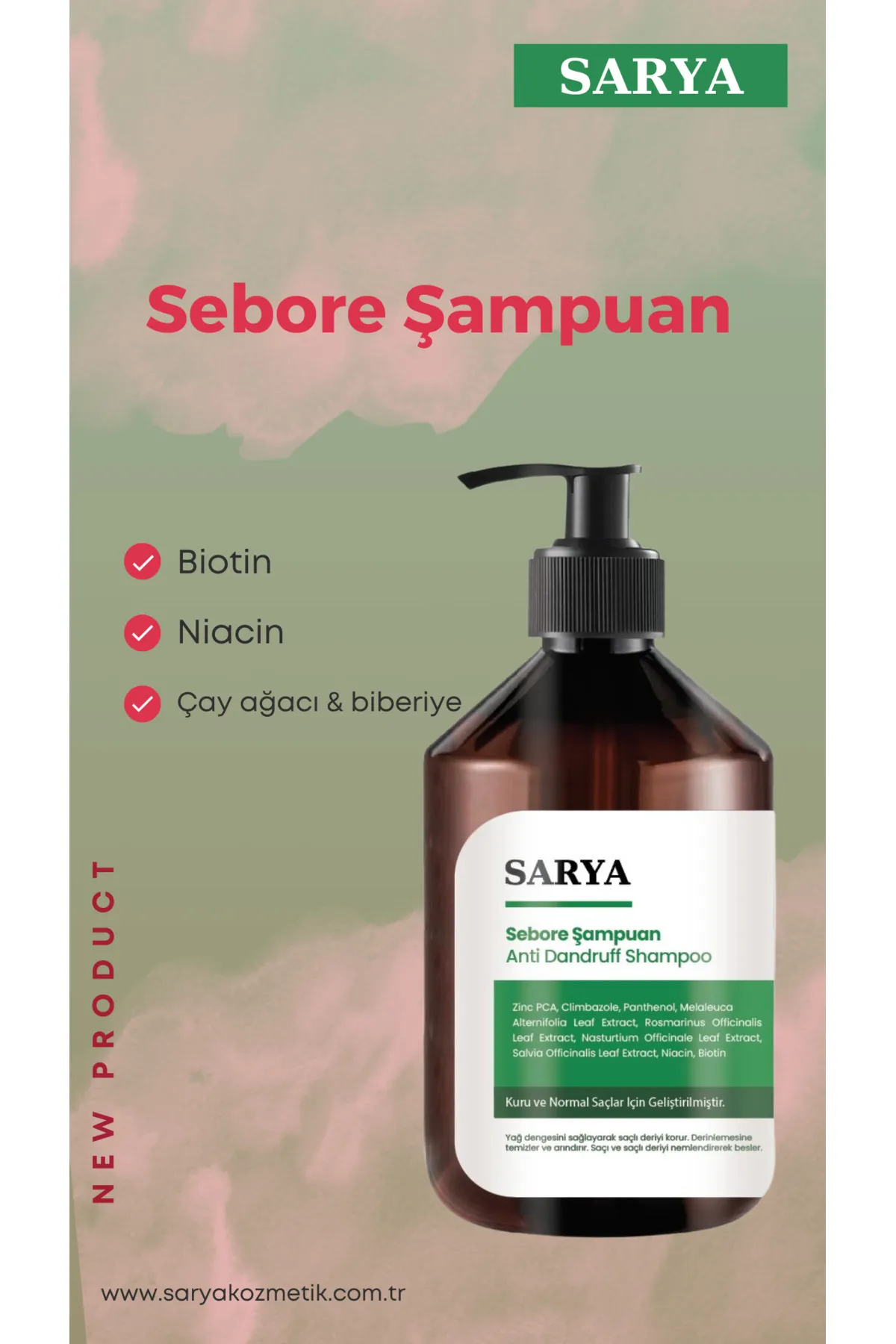SARYA COSMETİC Sebore Anti Dandruff Kepek Karşıtı Şampuan 500 ml - Kuru ve normal saçlar görsel 2