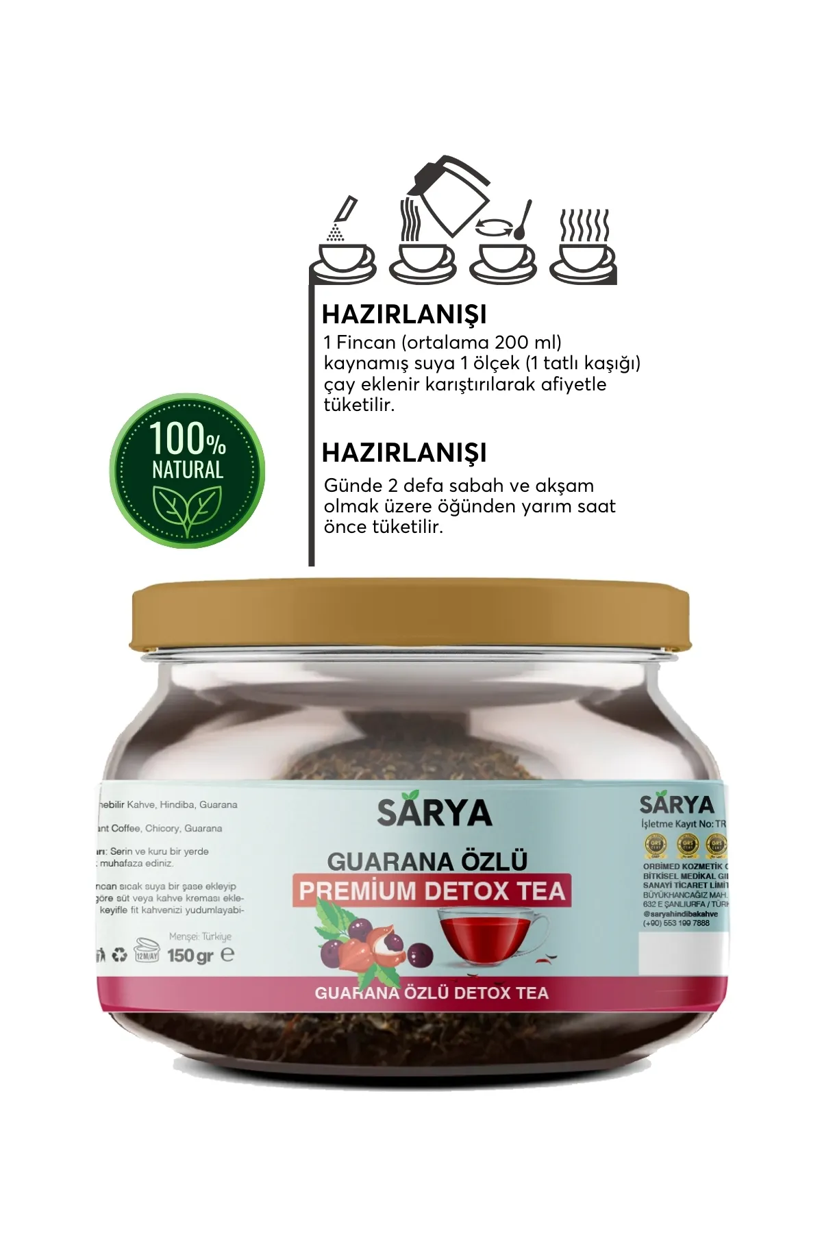 SARYA COSMETİC Guarana Özlü Premium Detox Tea 2 Aylık Kullanım 150 Gr Sarya Guarana Özlü çay görsel 2