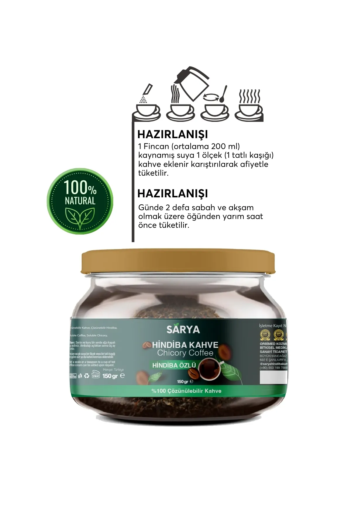 SARYA COSMETİC Hindiba Kahvesi Kilo Vermeye Ödem Atmaya Yardımcı Zayıflama Detox Diyet - (1 AYLIK) Net 150gr görsel 2