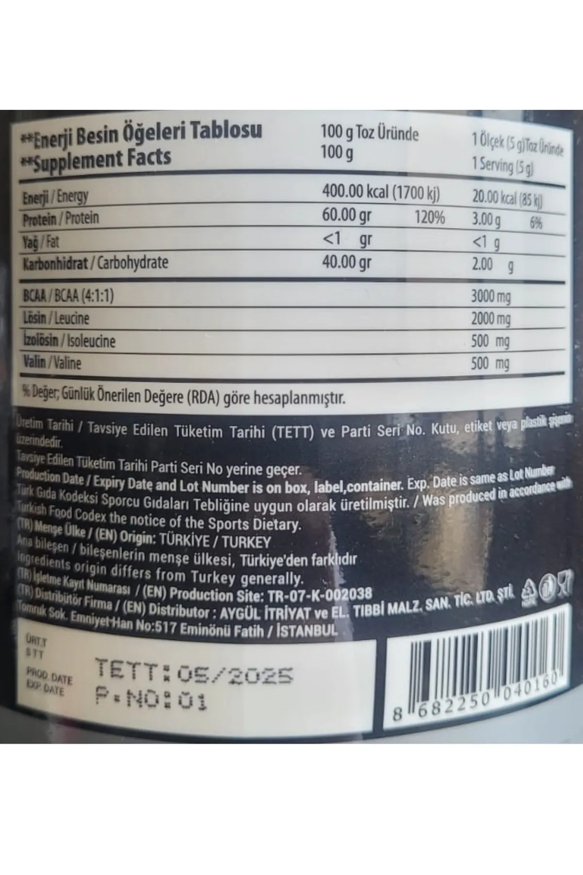 SARYA COSMETİC Bcaa Amıno Acıd Amino Asit 60 Porsiyon Yeşil Elma Aromalı görsel 2