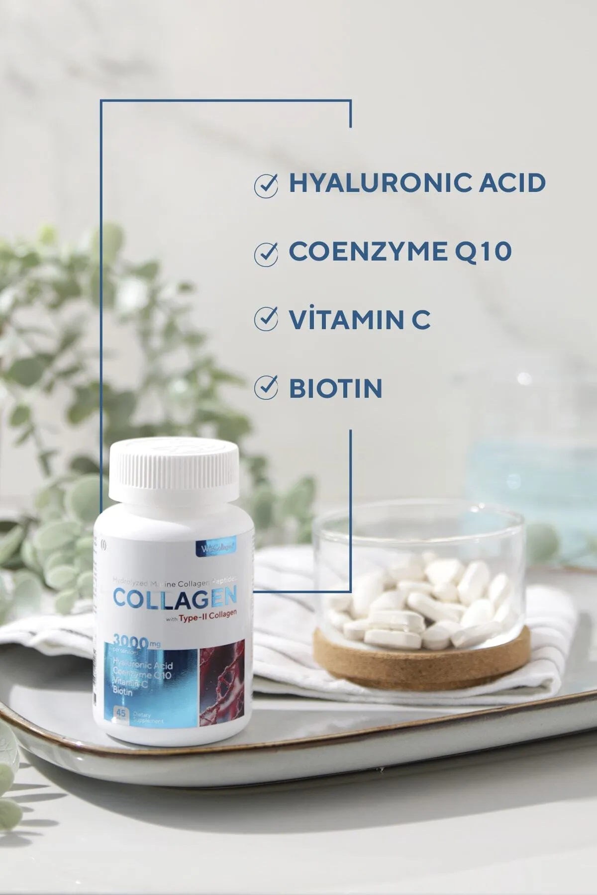 SARYA COSMETİC WeCollagen® 45 Tablet Type2 - 3000mg Kolajen Tip 1-3 Arı Sütü Biotin %100 Saf Diyet Takviyesi görsel 6