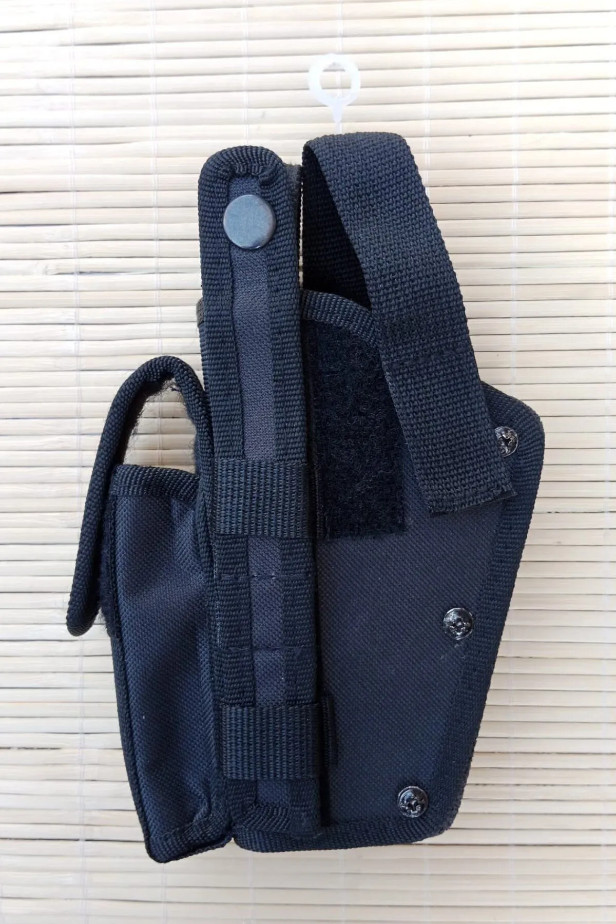 İzmir Askeri Malzeme Sol El Siyah Renkli Çift Emniyetli Şarjörlüklü Palaskaya Kemere Geçirmeli impertex Airsoft Sallama Silah Kılıfı
