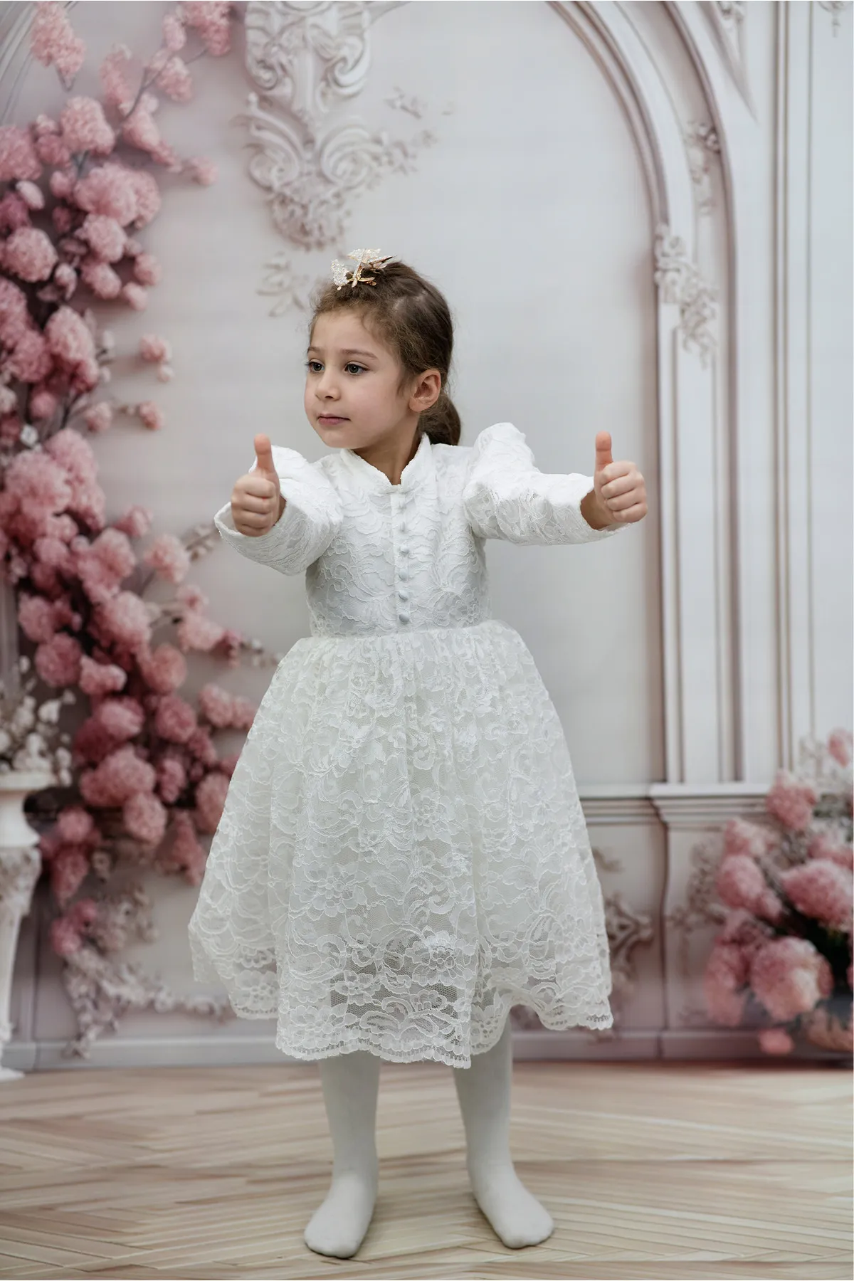 Melek Golden Kız Çocuk Elbise Lolita Dantel Elbise Prenses Elbise Uzun Kollu Yay Düğün Balo elbise görsel 7