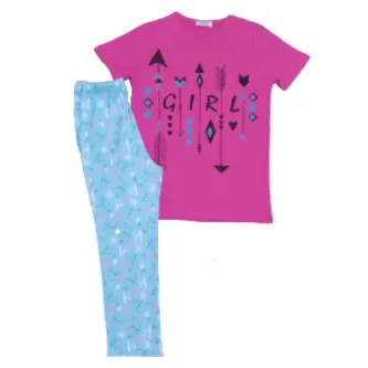 VİTRİN24 Newteam Desenli Kısa Kollu Pantolonlu Kız Çocuk Pijama Takımı 4206