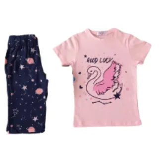 VİTRİN24 Newteam Kız Çocuk Desenli Kısa Kollu Kapri Pantolonlu Pijama Takımı 01437