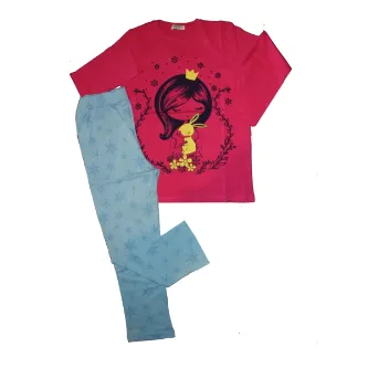 VİTRİN24 Newteam Desenli Uzun Kollu Pantolonlu Kız Çocuk Pijama Takımı 4105