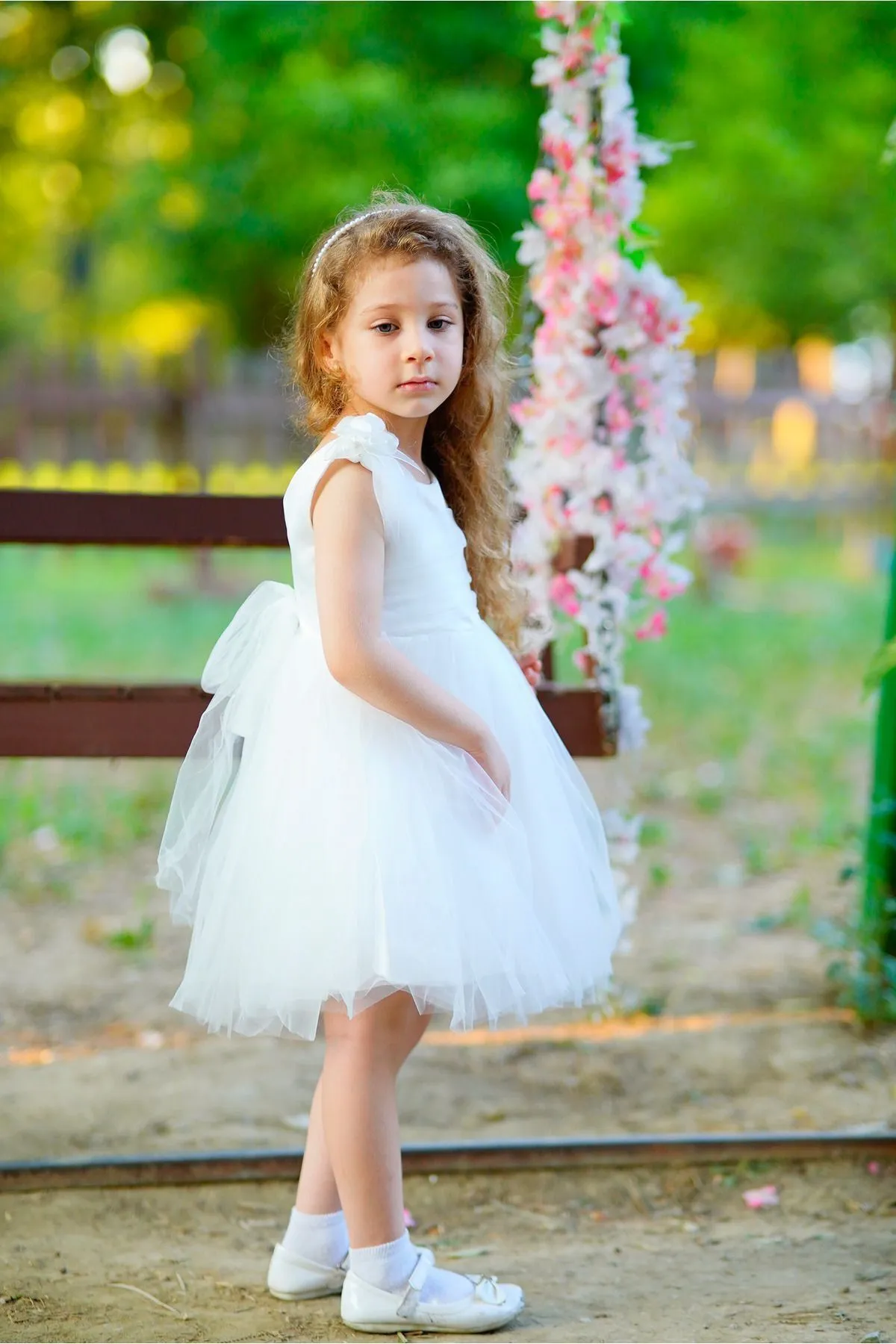 Melek Golden KIZ ÇOCUK ABİYE KIZ ÇOCUK ELBİSE KIZ ÇOCUK DÜĞÜN ELBİSE omuz çiçekli görsel 4
