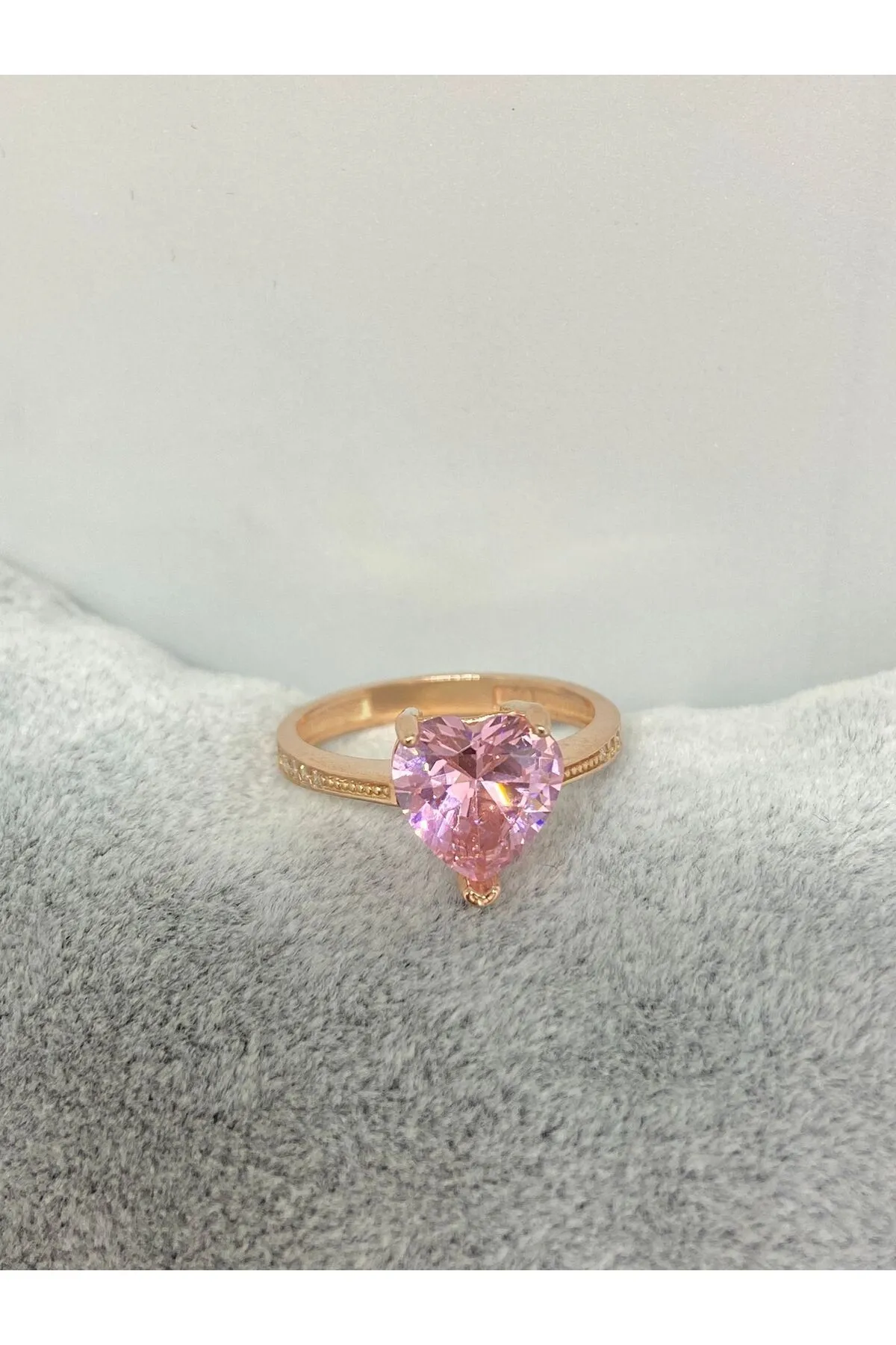ZEY GÜMÜŞ PEMBE KALP KESİM TEKTAŞ GÜMÜŞ YÜZÜK görsel 4