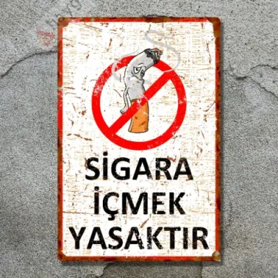 Hasta Karikatürlü Sigara İçmek Yasaktır, Pas Görünümlü Metal Uyarı Levhası 20cm x 30cm