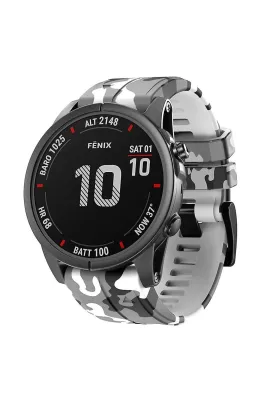 MarkaCase Garmin Fenix 6 -6 Pro (22MM) Kamuflaj Silikon Saat Kordonu - Beyaz Kamuflaj